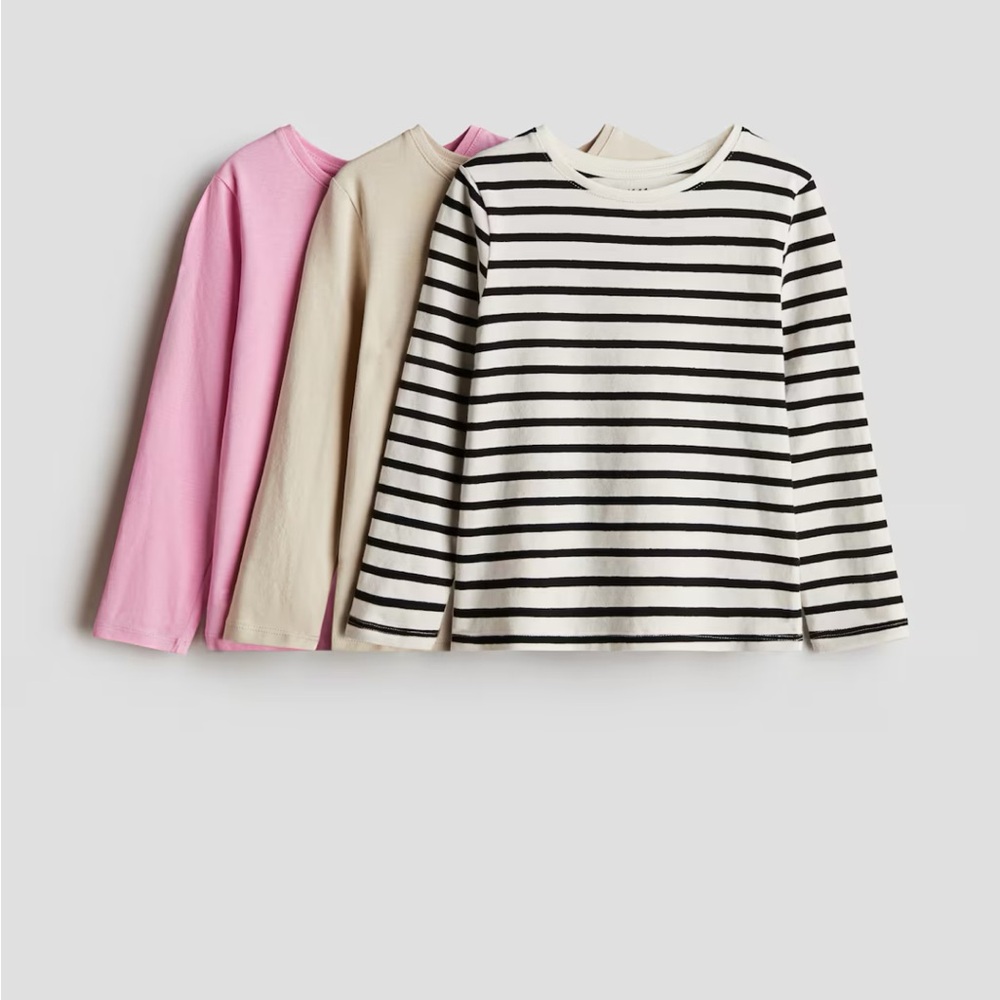 H&M Kids Long Sleeve Tops - Pink, Beige, and Striped